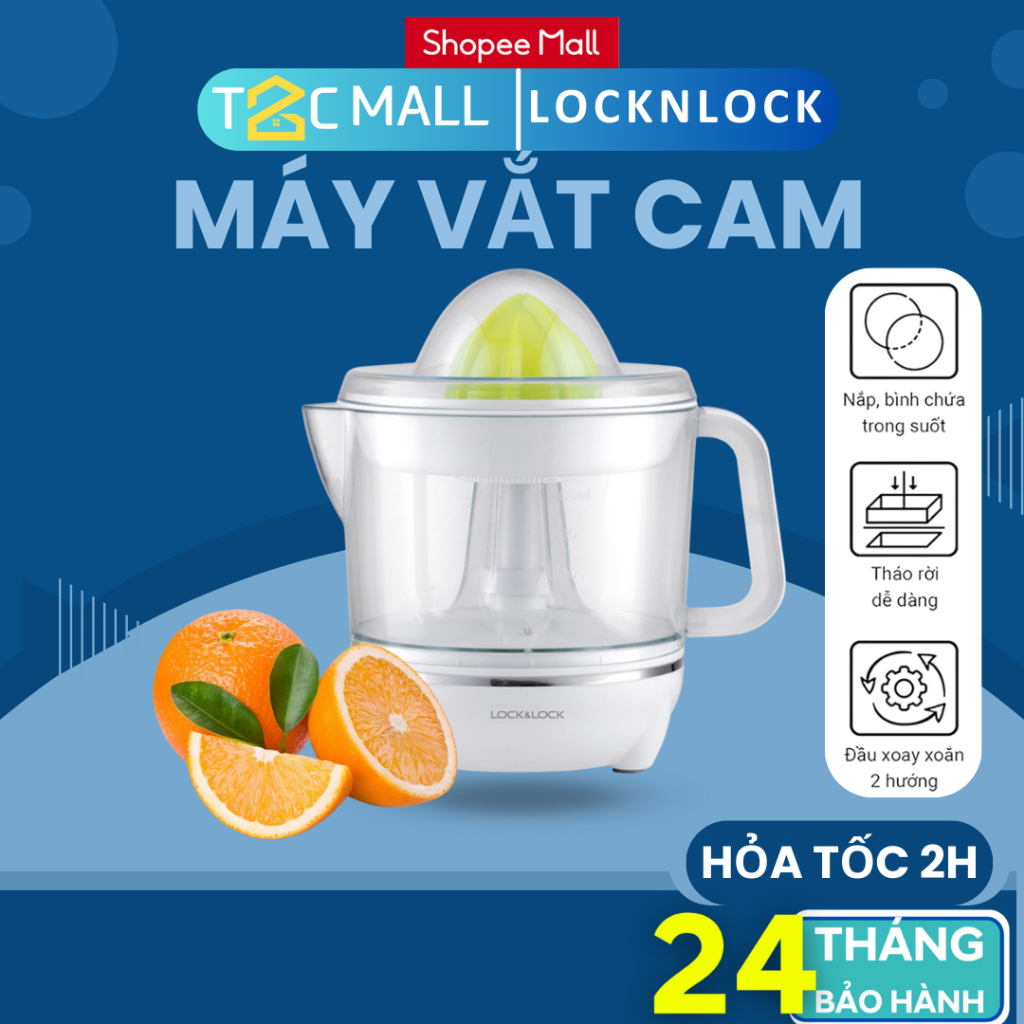 Máy Vắt Ép Cam 2 Chiều Tiện Lợi Nhỏ Gọn EJJ231 LocknLock 0.7L 40W - Hàng Chính Hãng, Xoay Cho Nhiều Nước Cam T2C Mall