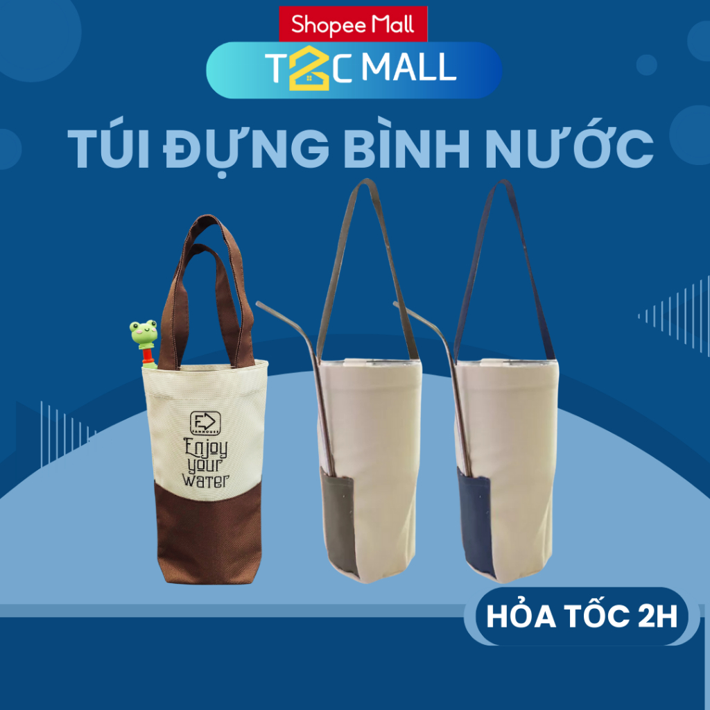 Túi Vải Đựng Bình Giữ Nhiệt LocknLock có túi phụ đựng ống hút, quai xách tiện dụng- T2CMALL