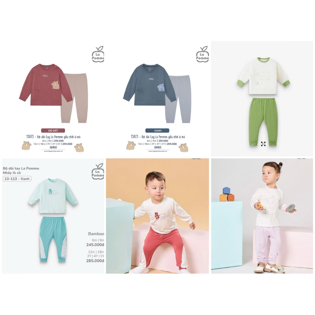 Bộ dài tay La Pomme vải Bamboo cài vai thoáng mát cho bé trai, bé gái 13073 13113
