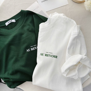 Áo thun nữ cotton khô 3158 in chữ Au revoir xanh lá form rộng