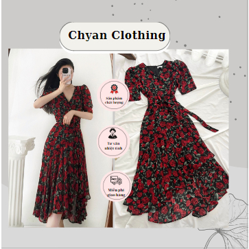 Đầm hoa voan hai màu sang chảnh tinh tế 2324