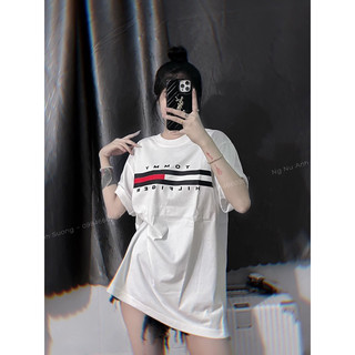 Áo thun chất cotton khô 3158 form rộng tay lỡ - Tom khô in trước ngực