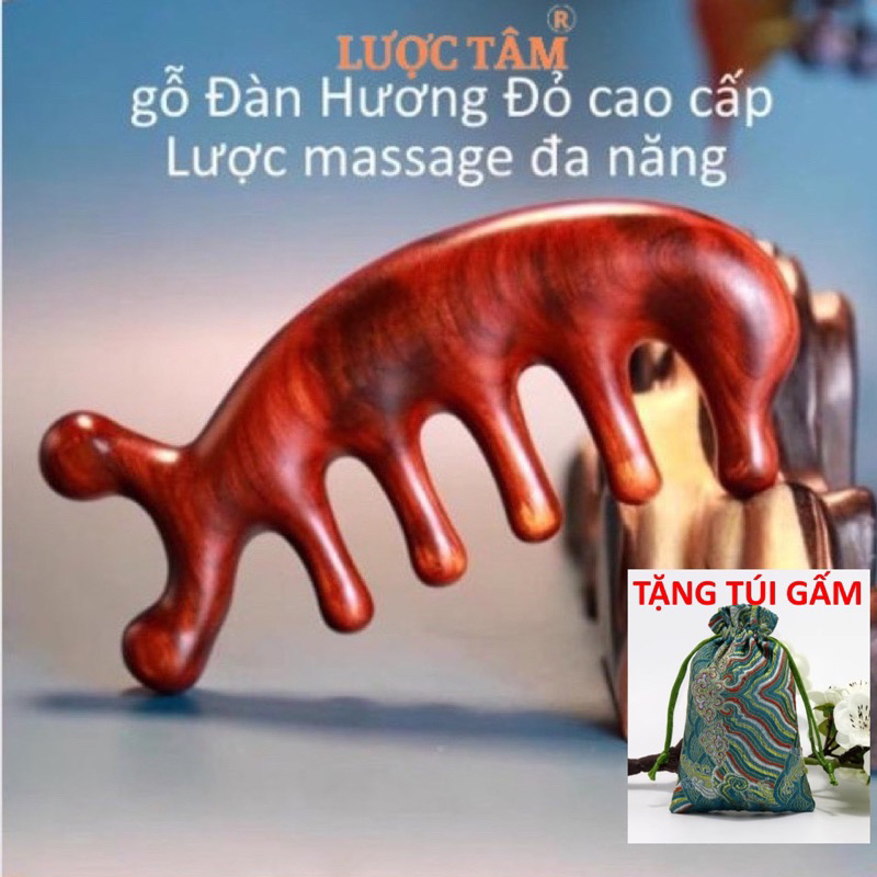 Lược gỗ Đàn Hương Đỏ massage đầu thon gọn mặt giảm căng thẳng đa năng cao cấp