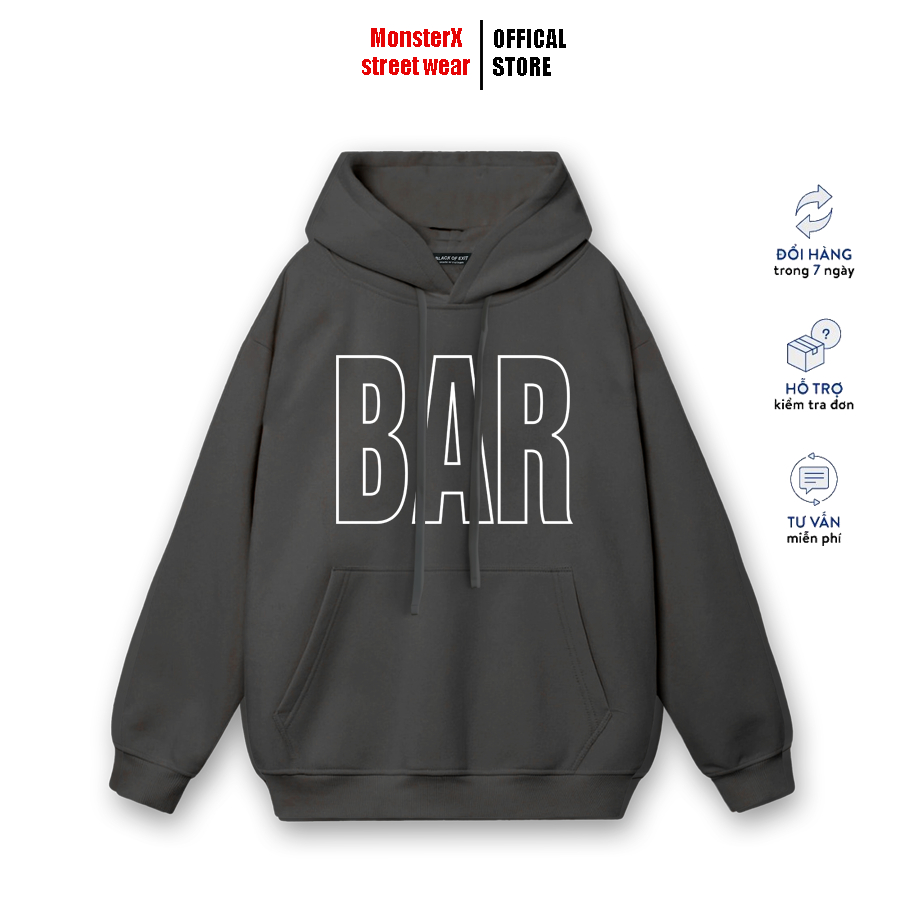 Áo hoodie nỉ bông Monster X Street BAR nam nữ form rộng thu đông Local Brand