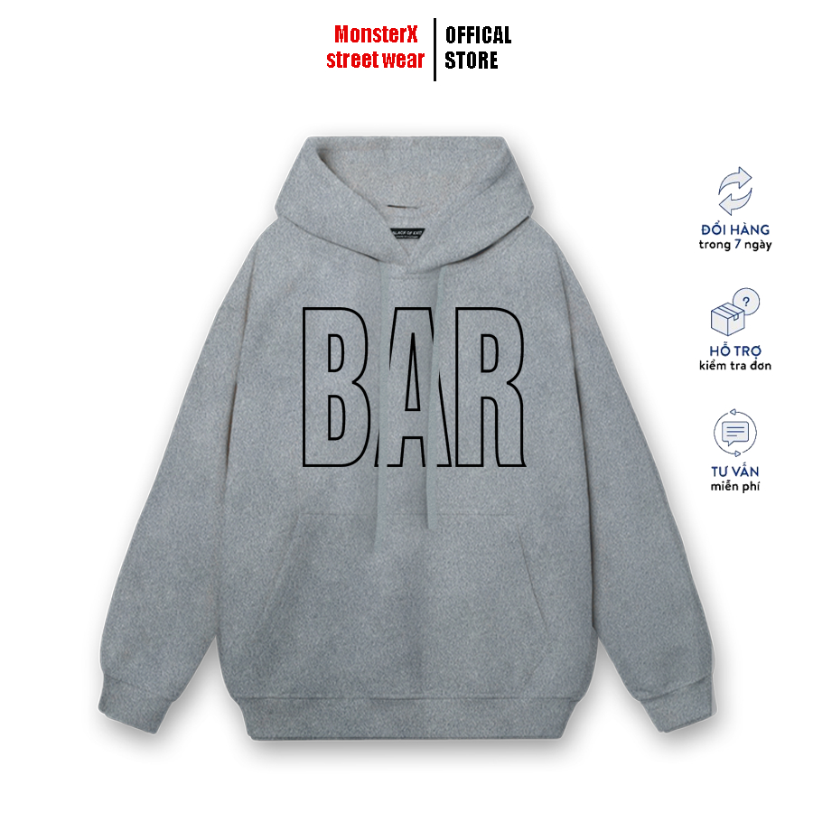 Áo hoodie nỉ bông Monster X Street BAR nam nữ form rộng thu đông Local Brand