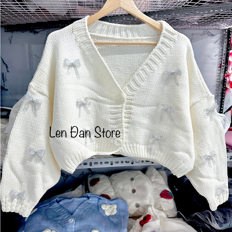 Aó Len Cardigan Croptop nơ