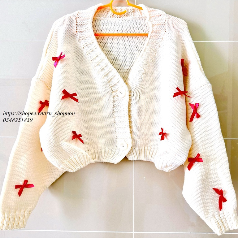 Aó Len Cardigan Croptop nơ