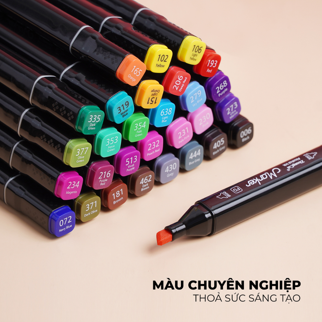 Bút màu marker ZhongCai 30 màu đa dạng, bút lông màu 2 đầu đựng túi vải dùng vẽ tranh, tô màu NO.702