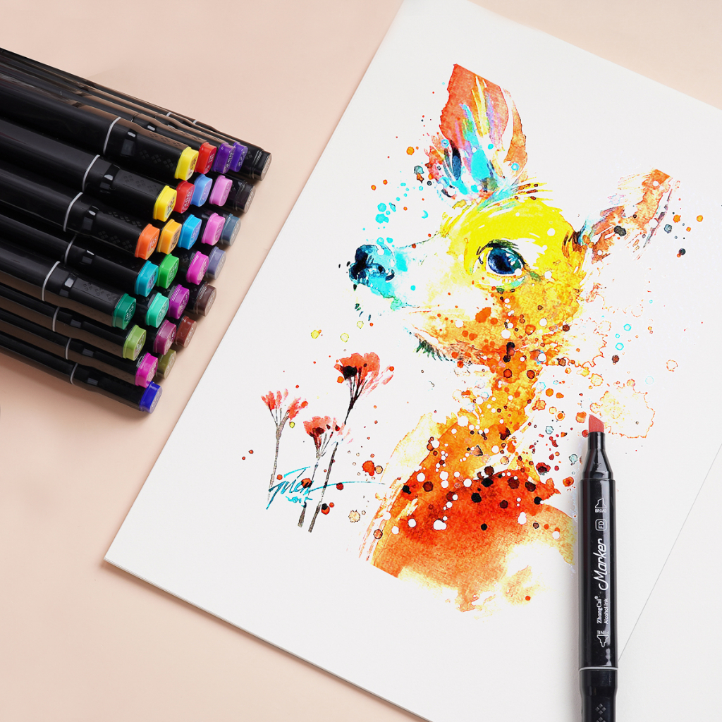 Bút màu marker ZhongCai 30 màu đa dạng, bút lông màu 2 đầu đựng túi vải dùng vẽ tranh, tô màu NO.702