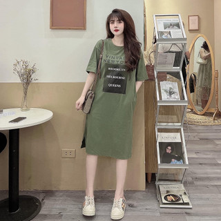 Váy thun dáng dài, đầm suông bầu chất cotton Gemmy Shop in chữ  Queen