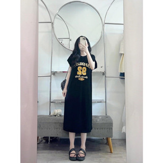 Váy thun dáng dài, đầm suông bầu chất cotton Gemmy Shop in chữ  M92 new