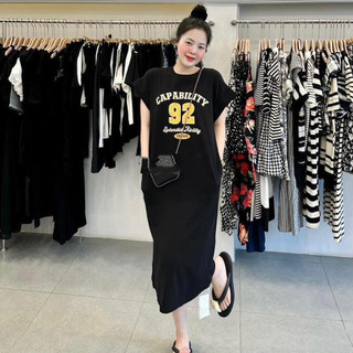 Váy thun dáng dài, đầm suông bầu chất cotton Gemmy Shop in chữ  M92