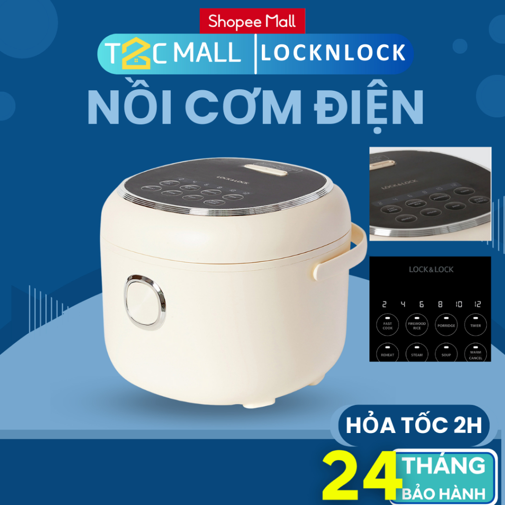 Nồi Cơm Điện 0.8L 400W LocknLock EJR716IVY Nhỏ Gọn Kèm 6 Chế Độ Nấu Cài Đặt Sẵn T2Cmall