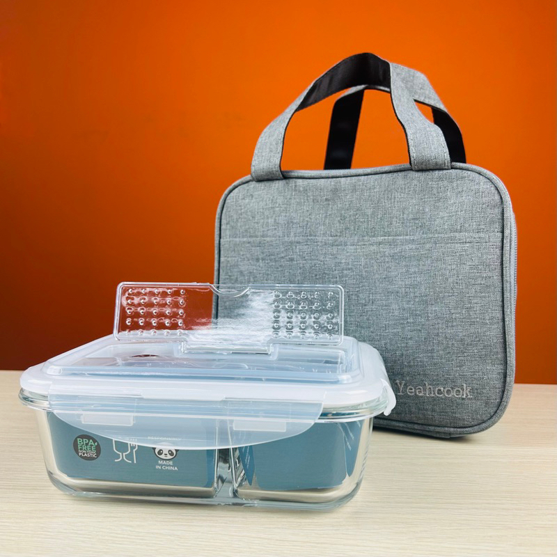 Bộ hộp đựng cơm chia ngăn thủy tinh cao cấp Yeahcook Glass Lunch Box