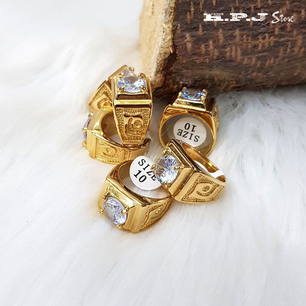 Nhẫn nam mặt đá xoàn 10 li mạ vàng.