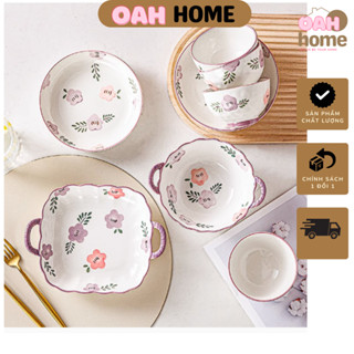 Bộ bát đĩa decor hoa tím phong cách nhẹ nhàng thanh lịch