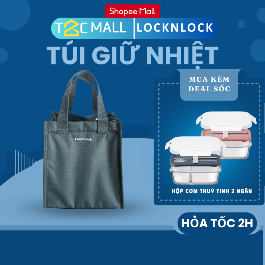 Túi Giữ Nhiệt Đựng Hộp Cơm LocknLock có quai xách, khoá kéo, dày dặn - Daily Cooler, Table Mat HWB820GRN  - T2CMall