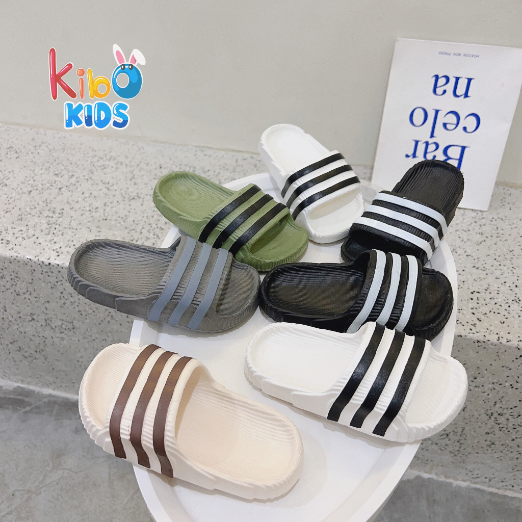 Dép Lê Siêu Nhẹ Đế Đúc Chống Trơn Quai Ngang 3 Sọc Hot Trend Cho Bé Trai sz 24-35