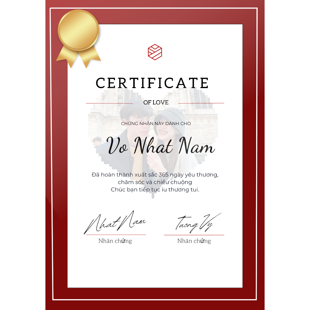 Chứng chỉ yêu tình dành cho các cặp đôi - Love Certificate