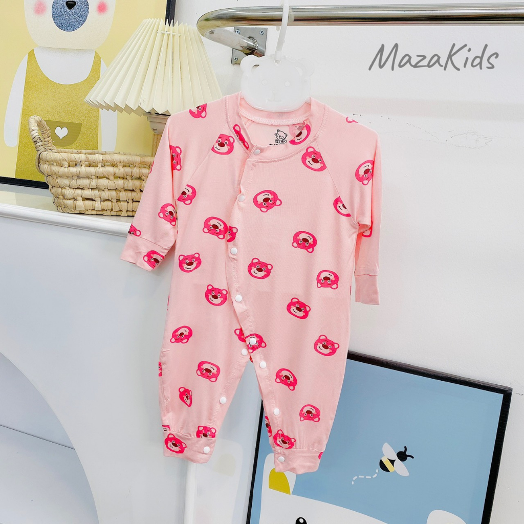 Body dài thun lạnh cúc chéo in kín bé trai, bé gái