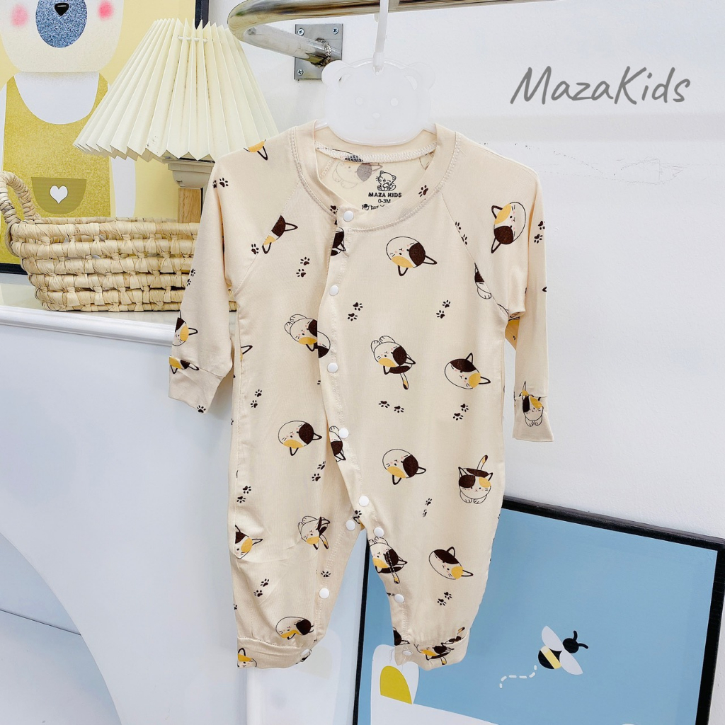 Body dài thun lạnh cúc chéo in kín bé trai, bé gái