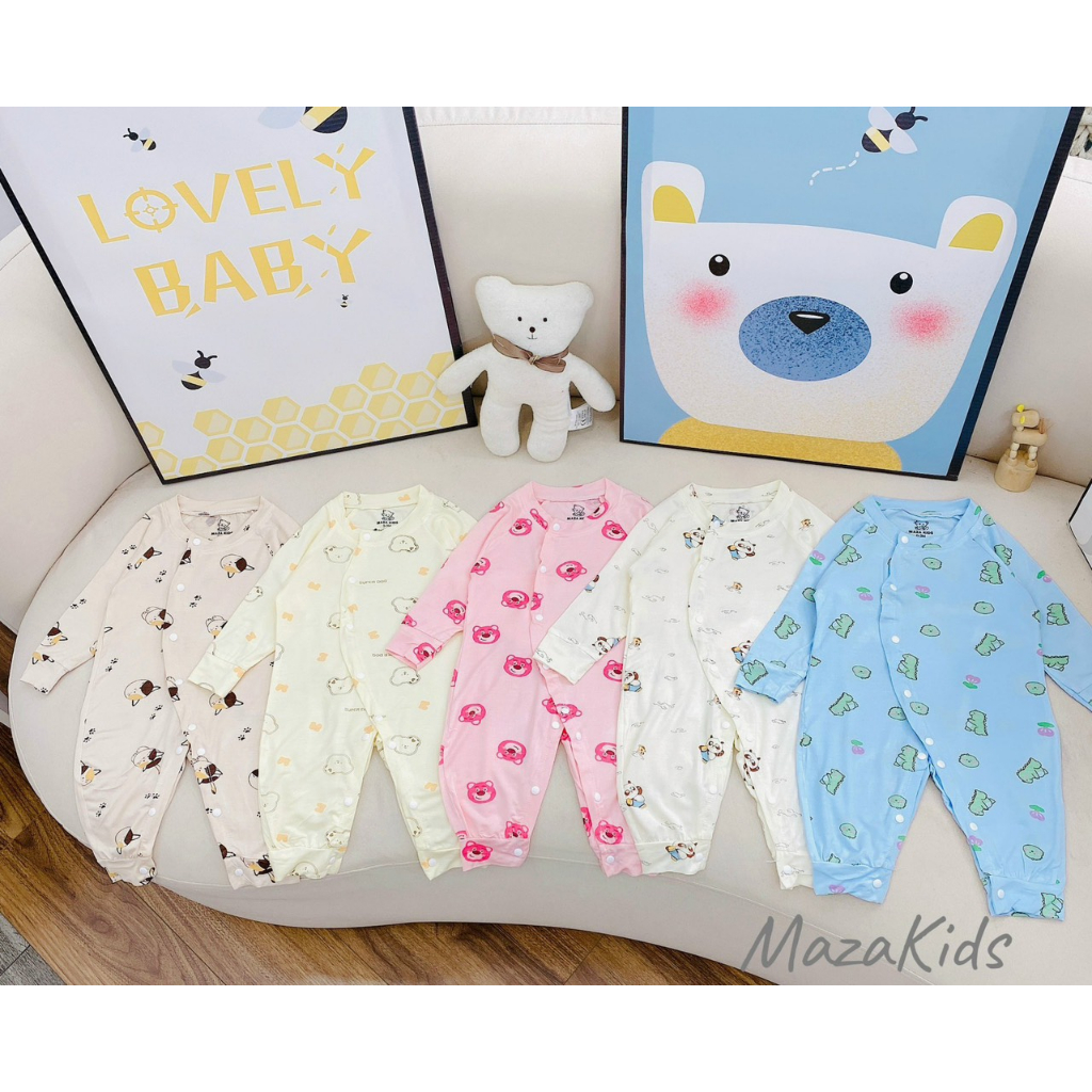 Body dài thun lạnh cúc chéo in kín bé trai, bé gái