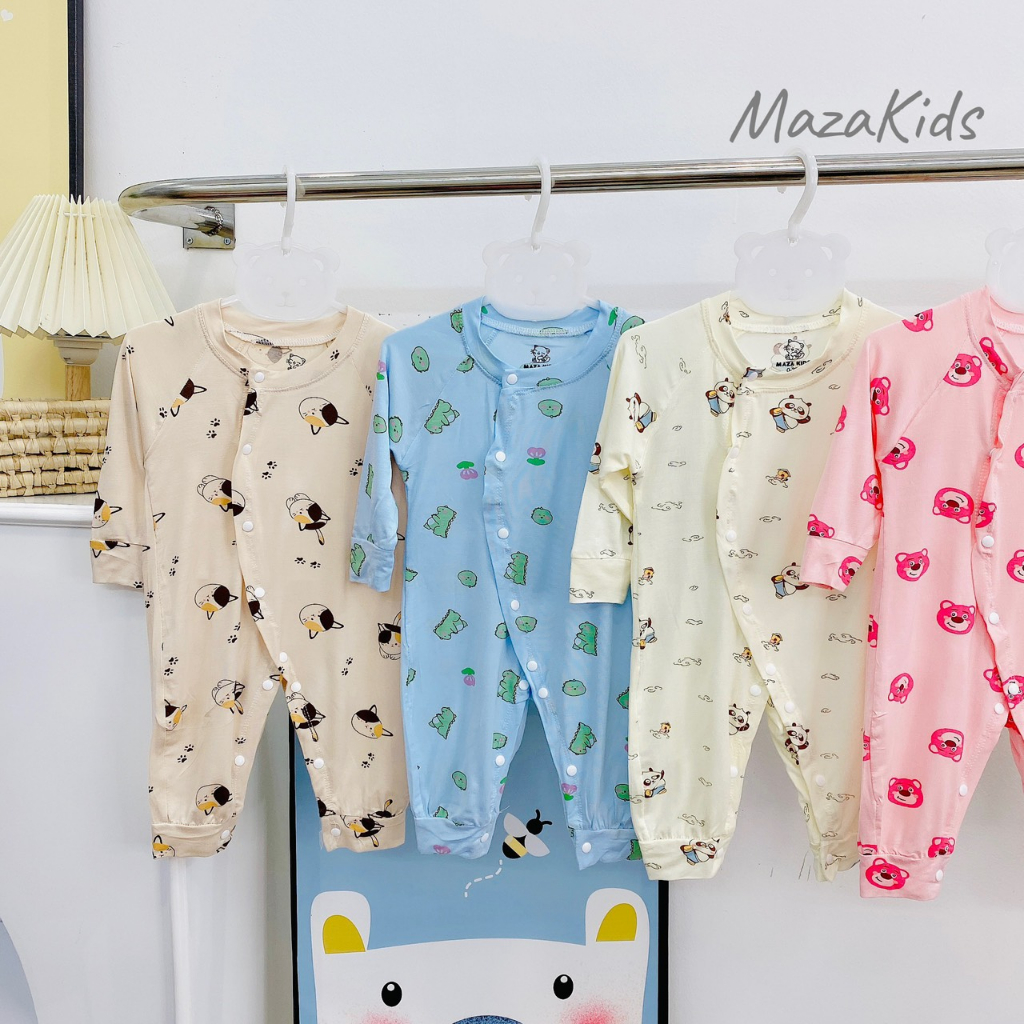 Body dài thun lạnh cúc chéo in kín bé trai, bé gái