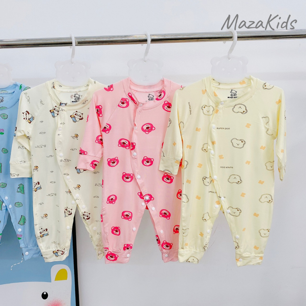 Body dài thun lạnh cúc chéo in kín bé trai, bé gái