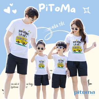 Áo thun gia đình là số 1 PITOMA màu trắng thun cotton mềm mịn đủ size cho bé trai gái