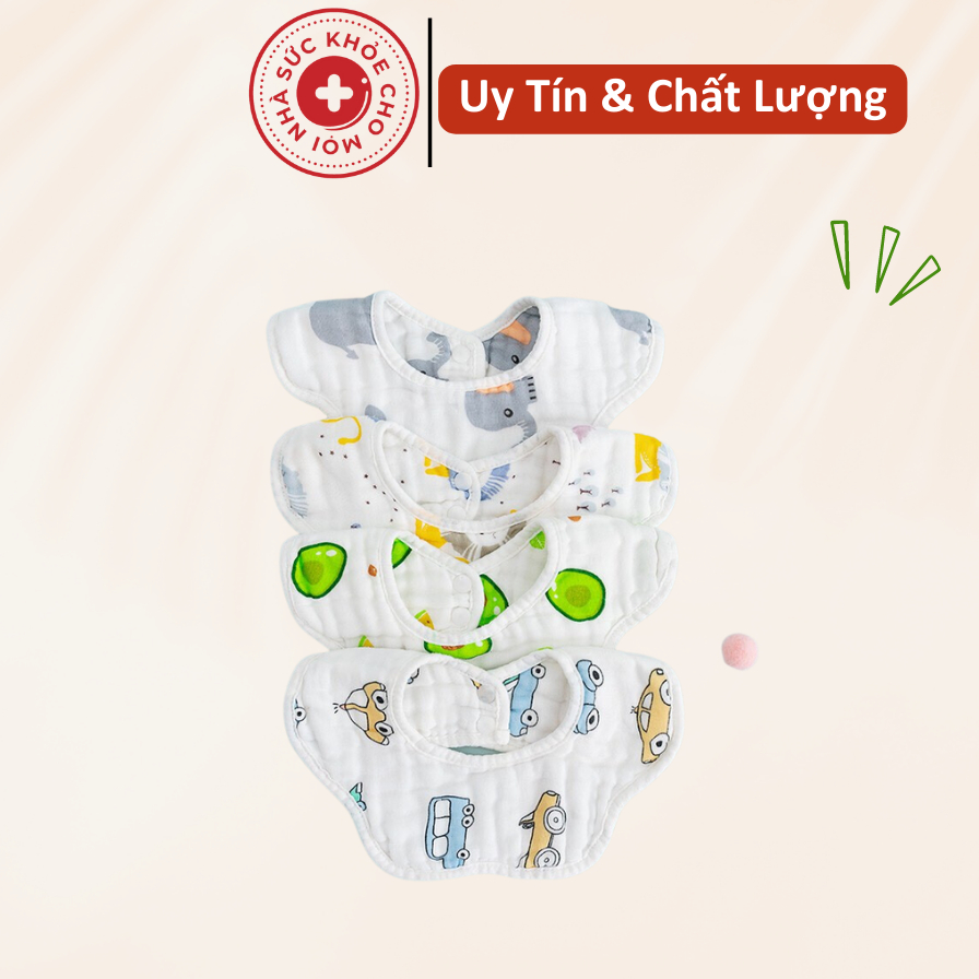 Yếm tròn xoay 360 độ vải xô 6 lớp cho bé, mềm mịn thấm hút tốt nhiều màu sắc đáng yêu - yếm ăn dặm