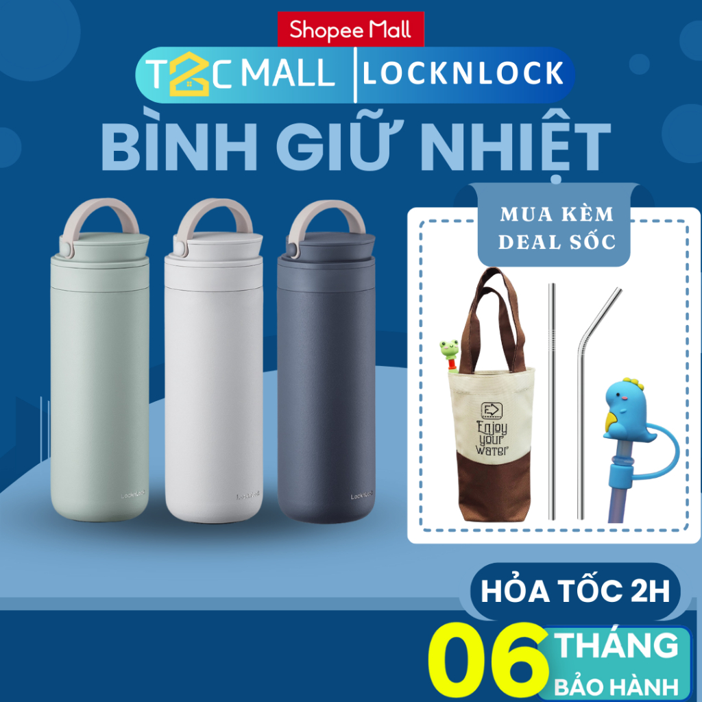 Bình Giữ Nhiệt Lock and Lock 475ml Có Quai Cầm Silicone Đẹp Metro Two Way LocknLock LHC4274 - T2Cmall