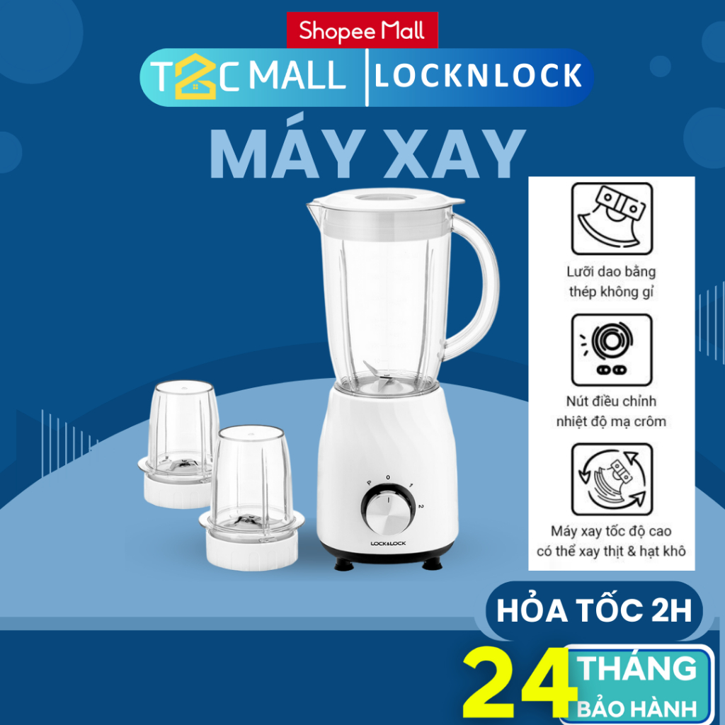 Máy xay sinh tố đa năng LocknLock Smart Blender 1.2L EJM462 -Lưỡi thép không gỉ, xay mịn hơn 50% máy thường- T2CMALL