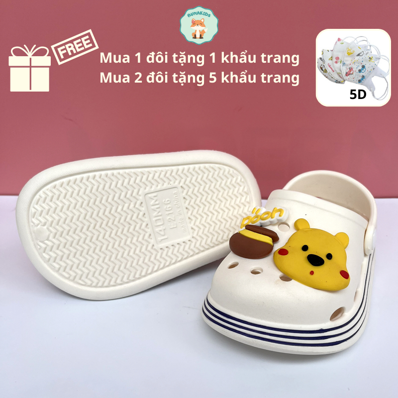 Dép cho bé, sục bé trai, dép bé gái nhựa EVA siêu nhẹ chống trơn trượt dép gấu Pooh siêu yêu Bunakids D15