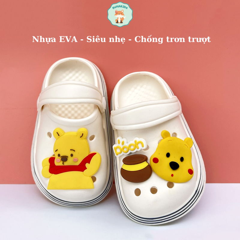 Dép cho bé, sục bé trai, dép bé gái nhựa EVA siêu nhẹ chống trơn trượt dép gấu Pooh siêu yêu Bunakids D15