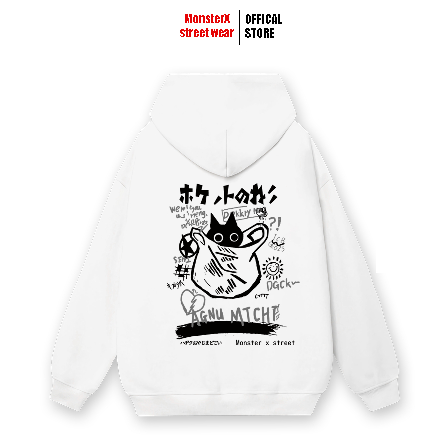 Áo hoodie nỉ bông Monster X Street Mèo Túi nam nữ form rộng thu đông Local Brand