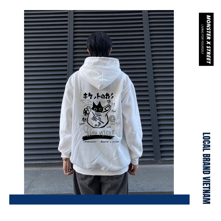 Áo hoodie nỉ bông Monster X Street Mèo Túi nam nữ form rộng thu đông Local Brand