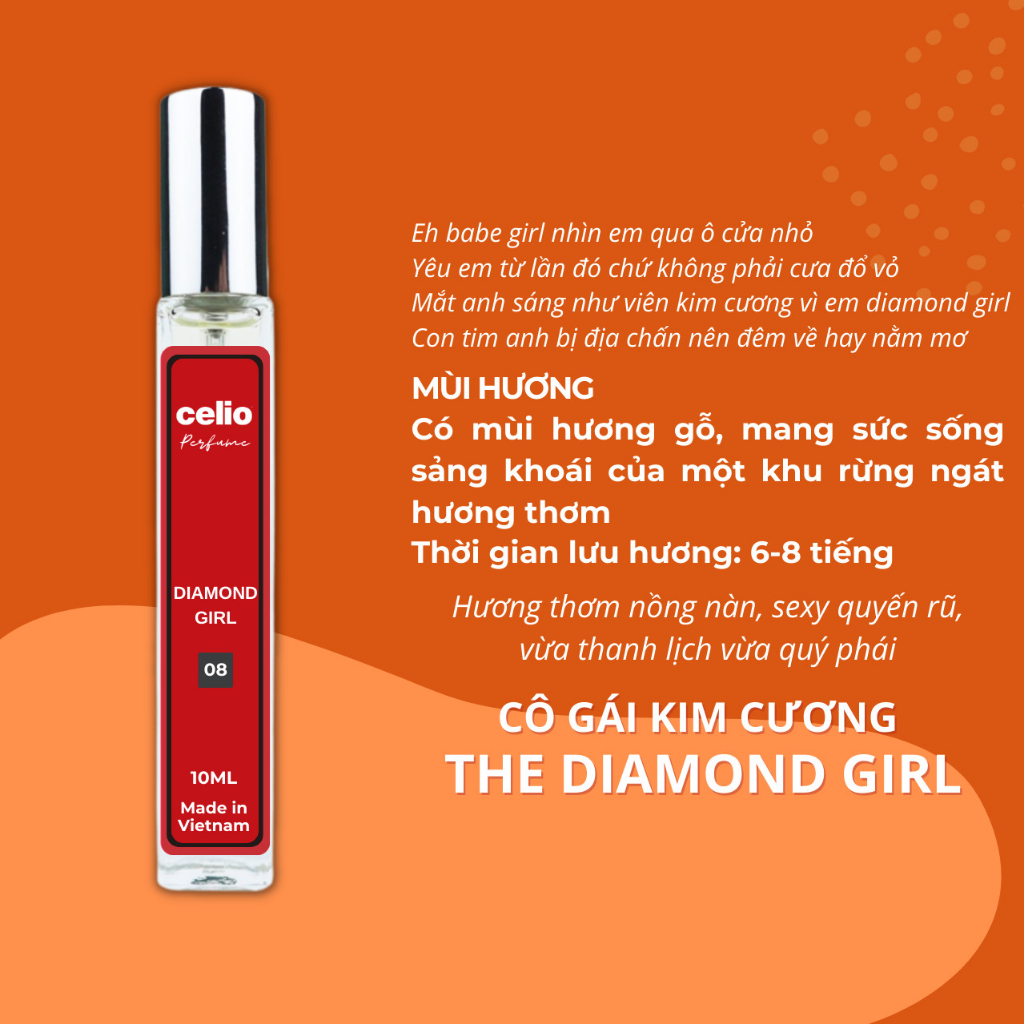 Tinh Dầu Nước Hoa Nữ Diamond Girl CELIO Thơm Lâu Gợi Cảm, Quý Phái, Mùi Unisex Chai Xịt 10ml