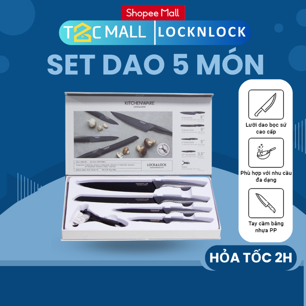 Set Dao Chống Dính LocknLock chất liệu thép không gỉ chống dính Lock&Lock T2Cmall