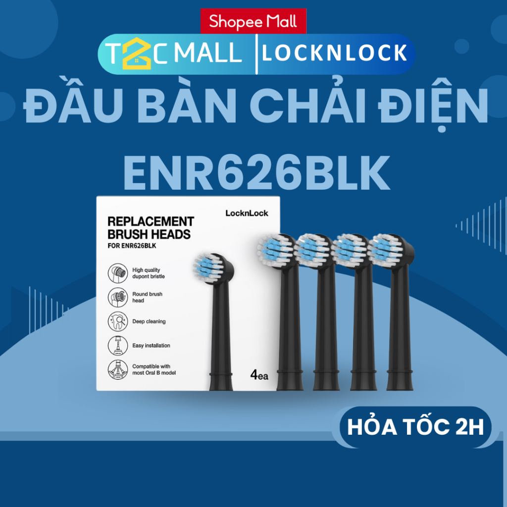 Bộ 4 Đầu Bàn Chải Điện Thay Thế LocknLock ENR626BLK_RB màu đen T2Cmall