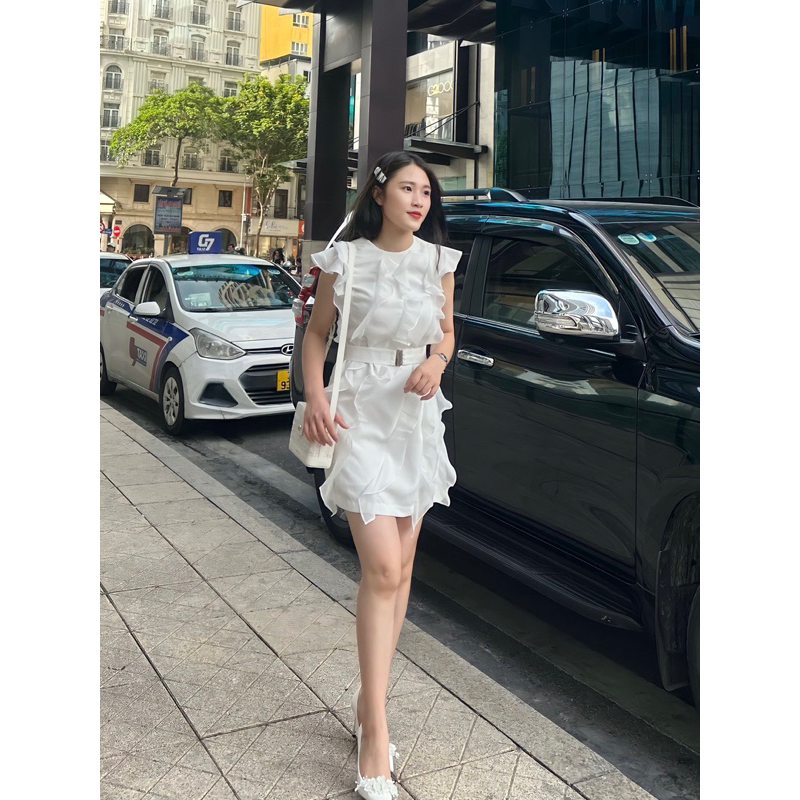Đầm Nữ Dáng Xuông Phối Bèo Thắt Đai