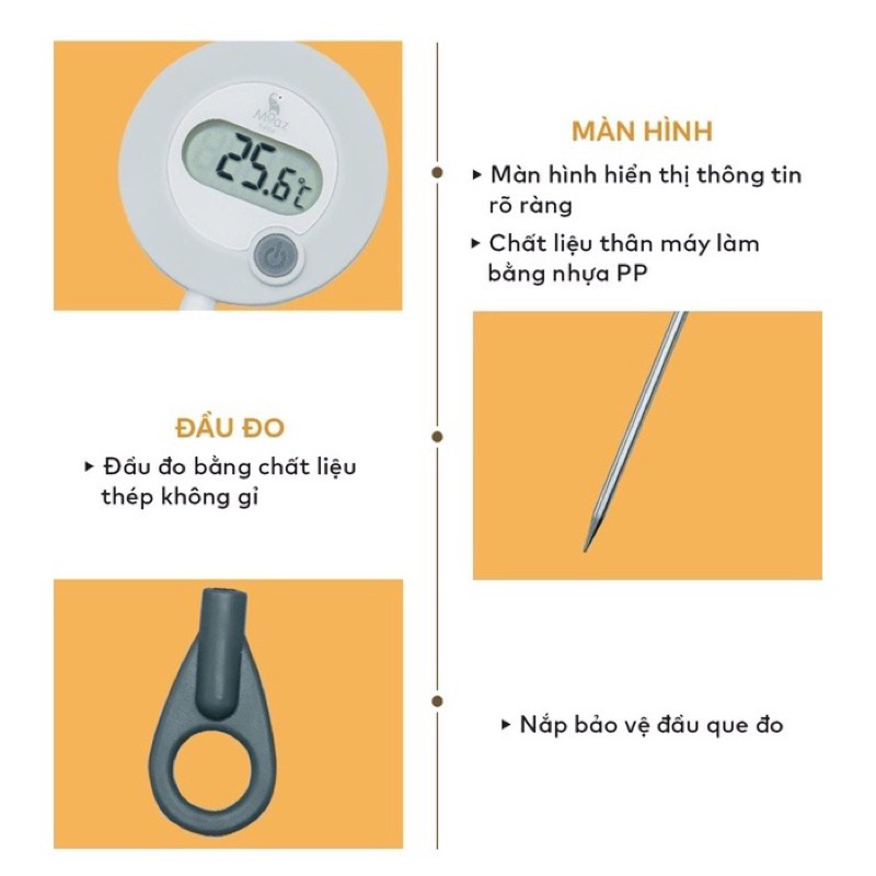 Que đo sữa, nhiệt kế đo sữa đo nước đo thực phẩm moaz bebe mb020 bảo hành chính hãng 12 tháng