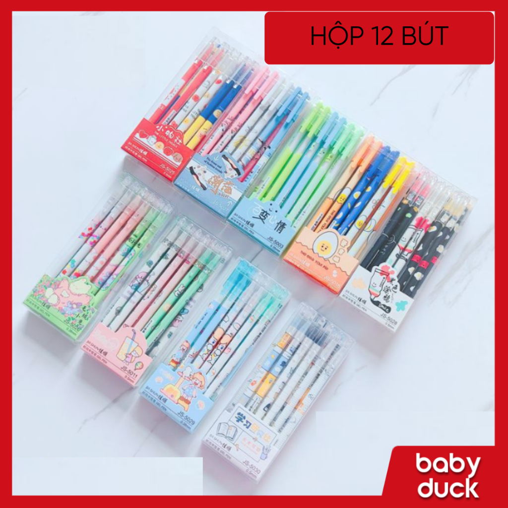 SET 3 BÚT bút nước hoạ tiết hoạt hình ngòi 0.5, bút viết chữ hán, bút ghi chép bài, bút tập viết tiếng trung