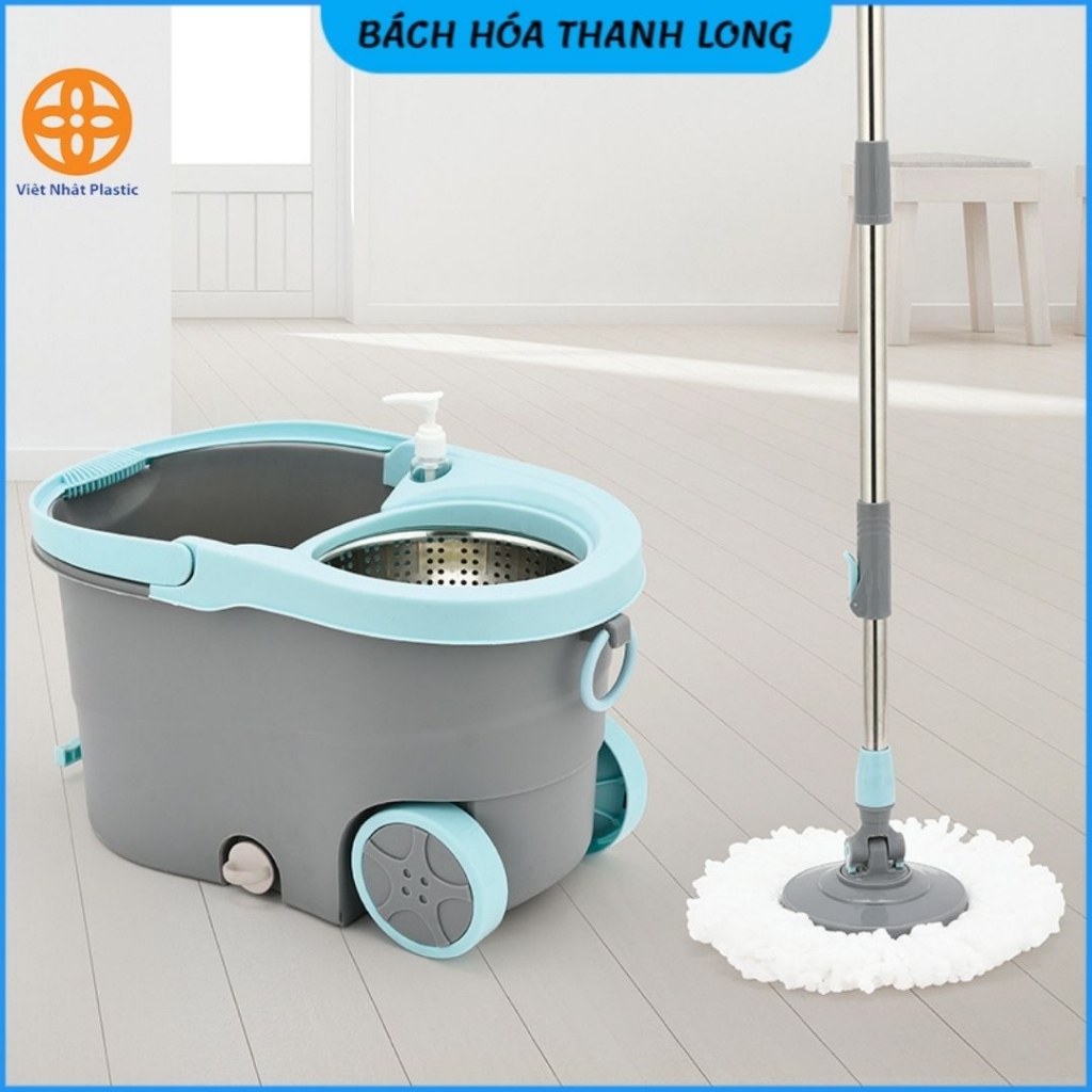 Thùng lau nhà tròn 360 độ cao cấp Hokori,Bộ cây lau nhà nhựa PP cao cấp, thép không gỉ siêu bền