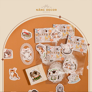 Set 15 sticker | Mèo 02  | dán bìa thư, bưu thiếp, khung ảnh, ốp đt họa tiết dễ thương | Nắng Decor