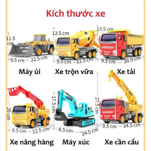 XE ĐỒ CHƠI - BỘ 6 XE Ô TÔ CÔNG TRÌNH - Bộ đồ chơi 6 ô tô mô hình các loại xe xây dựng: máy xúc, xe tải, cần cẩu...