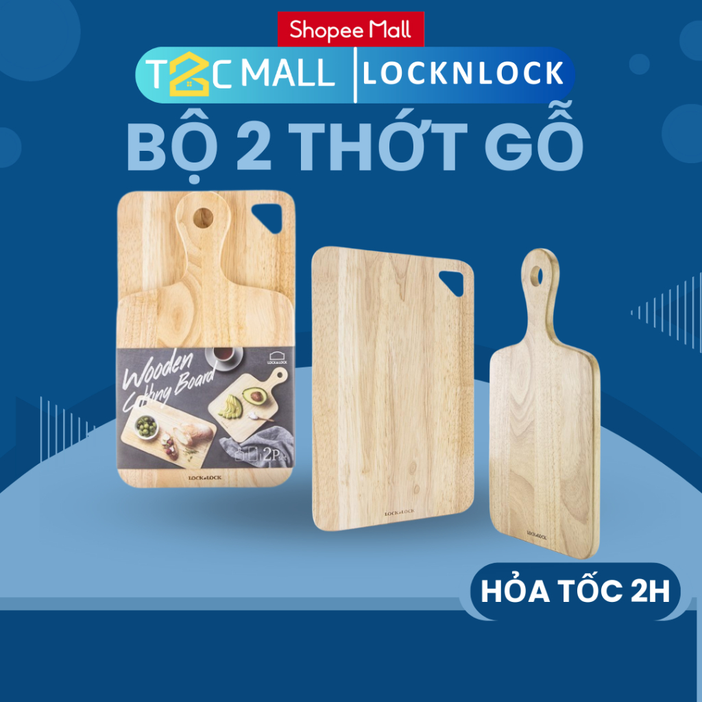 Bộ 2 Thớt Gỗ Cây Cao Su LocknLock Bề Mặt Min Cứng Chắc LWC001S2 T2Cmall