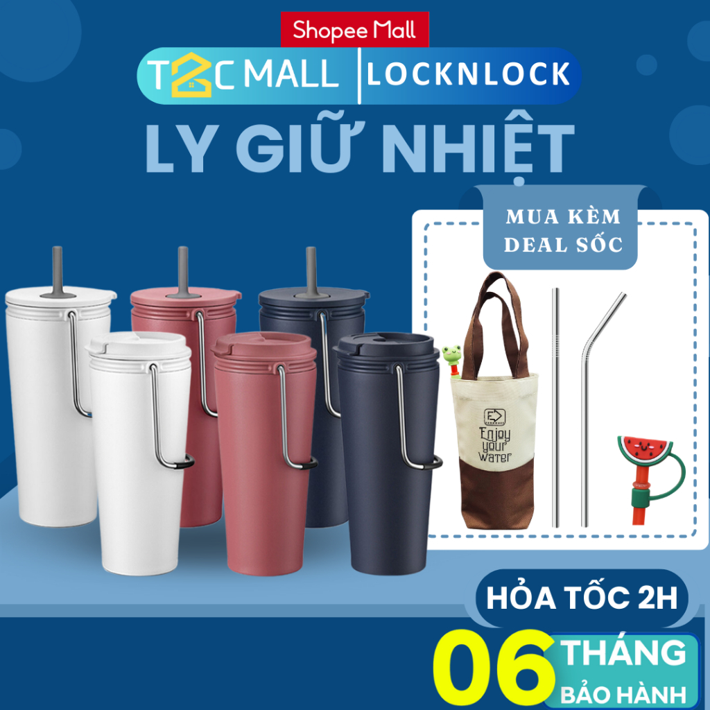 Bình giữ nhiệt LocknLock  540ml -Thép Không GỈ, Có Quai Xách Bucket Tumbler W/Straw LHC4269 LHC4268 (3 màu) - T2Cmall