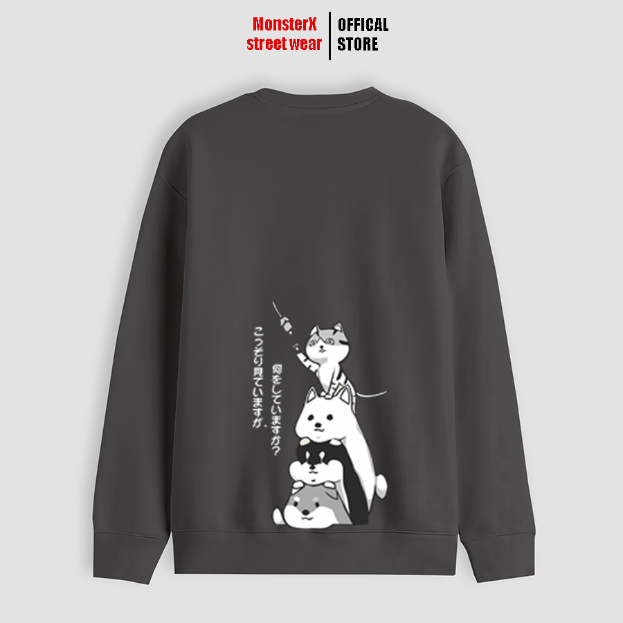 Áo dài tay trơn Nỉ Bông Unisex Monster X Street Mèo Demm Sweater Ulzzang cặp đôi nam nữ form rộng oversize Hàn Quốc