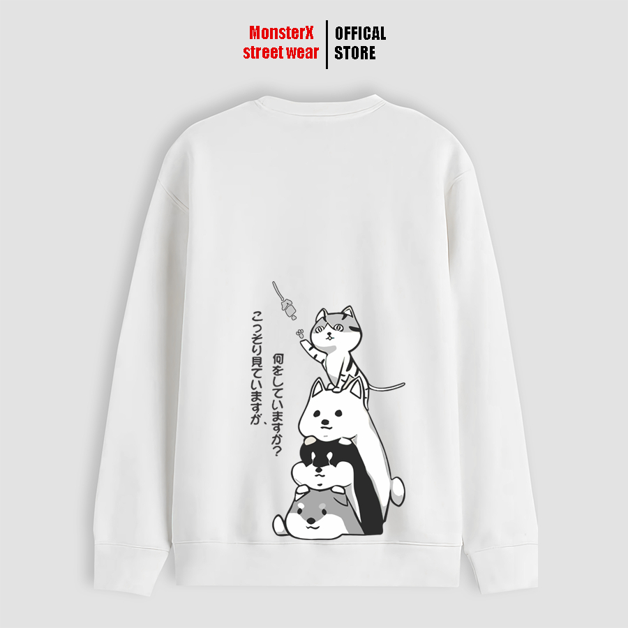 Áo dài tay trơn Nỉ Bông Unisex Monster X Street Mèo Demm Sweater Ulzzang cặp đôi nam nữ form rộng oversize Hàn Quốc