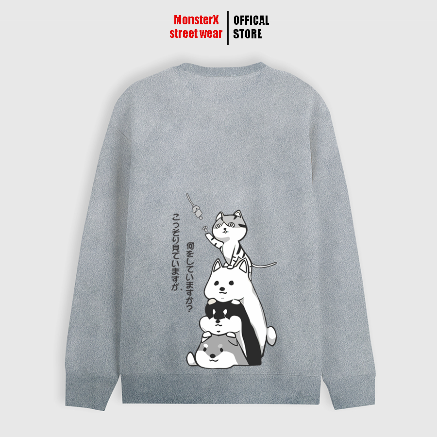 Áo dài tay trơn Nỉ Bông Unisex Monster X Street Mèo Demm Sweater Ulzzang cặp đôi nam nữ form rộng oversize Hàn Quốc